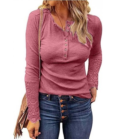 Womens Fall Fashion Ribbed Long Sleeve Scoop Neck Henley T Shirts Button Down Slim Fit Tops Solid Shirts 3-pink $10.33 Active...