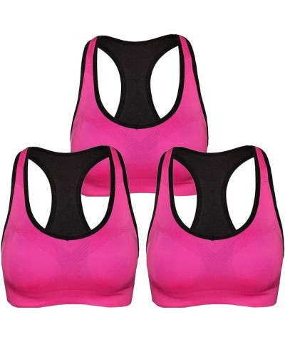 Women's Racerback Sports Bras High Impact Seamless Padded Yoga Gym Workout Activewear Bra 3 Pack Pink $11.28 Lingerie