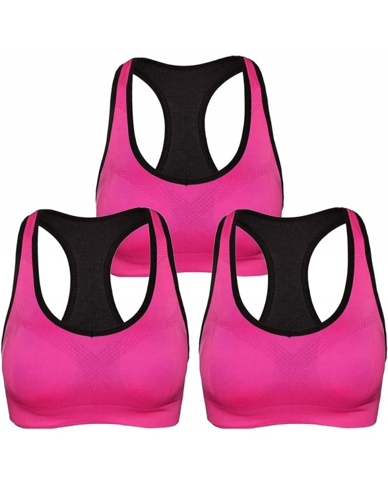 Women's Racerback Sports Bras High Impact Seamless Padded Yoga Gym Workout Activewear Bra 3 Pack Pink $11.28 Lingerie