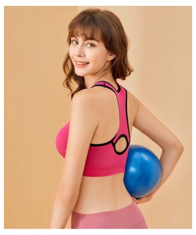 Women's Racerback Sports Bras High Impact Seamless Padded Yoga Gym Workout Activewear Bra 3 Pack Pink $11.28 Lingerie