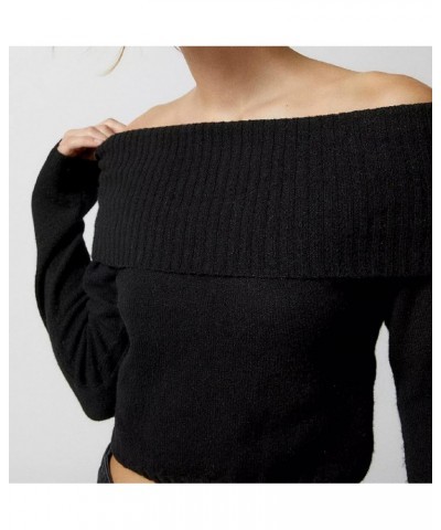 Women Off Shoulder Ribbed Sweater Long Sleeve Knitted Tube Top Pullover Y2k Fairy Grunge Jumper Top Cute Knitwear A Vintage B...