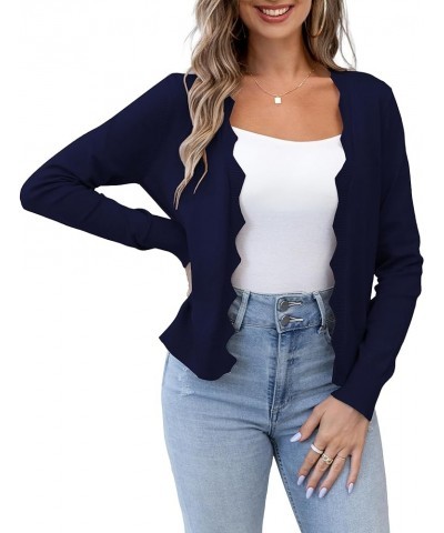 Womens Casual Long Sleeve Sweaters Knit Open Front Cropped Bolero Short Cardigan Navy Blue $12.25 Sweaters