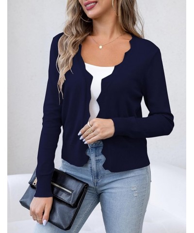 Womens Casual Long Sleeve Sweaters Knit Open Front Cropped Bolero Short Cardigan Navy Blue $12.25 Sweaters