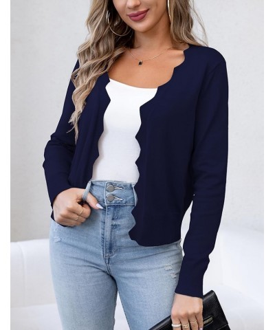 Womens Casual Long Sleeve Sweaters Knit Open Front Cropped Bolero Short Cardigan Navy Blue $12.25 Sweaters