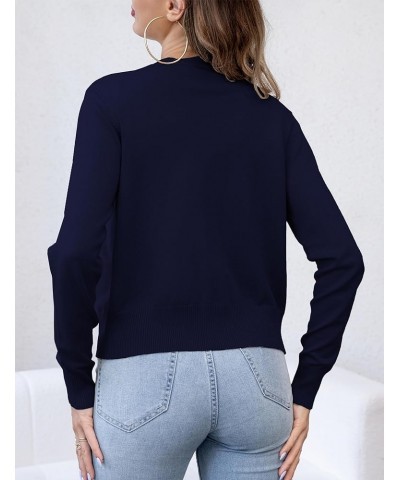 Womens Casual Long Sleeve Sweaters Knit Open Front Cropped Bolero Short Cardigan Navy Blue $12.25 Sweaters