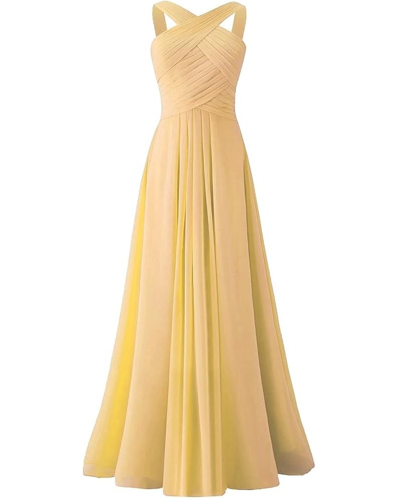 Sexy Crisscross Neck Chiffon Bridesmaid Dresses Long Pleated Formal Prom Dresses Wedding Party Gowns for Women Gold $33.11 Dr...