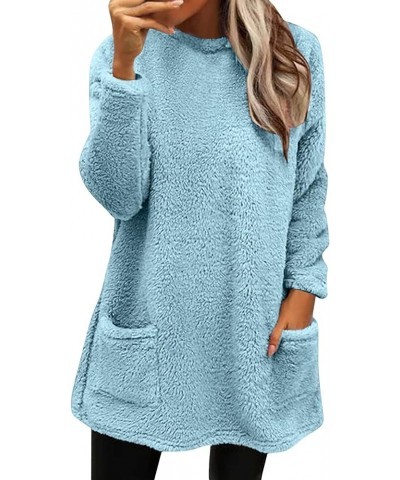 Cute Womens Tops Winter Warm Fleece Thickening Plus Size Casual Loose Lightweight Pullover with Pocket Blue 4 $4.57 Shirts