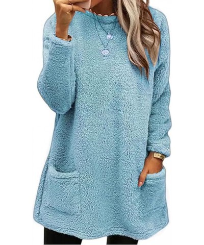 Cute Womens Tops Winter Warm Fleece Thickening Plus Size Casual Loose Lightweight Pullover with Pocket Blue 4 $4.57 Shirts