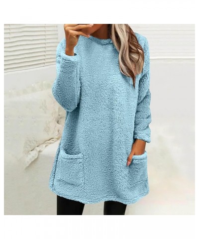 Cute Womens Tops Winter Warm Fleece Thickening Plus Size Casual Loose Lightweight Pullover with Pocket Blue 4 $4.57 Shirts