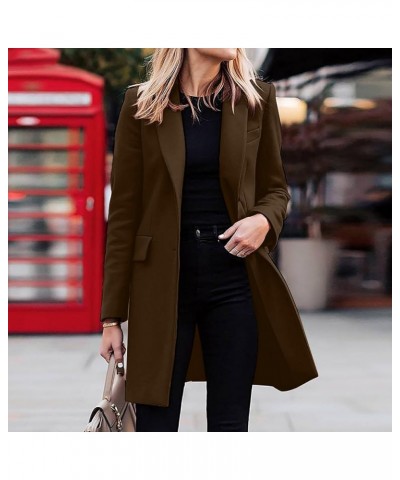 Women's Long Wool Blend Pea Coat Winter Casual Overcoat Notched Lapel Collar Trench Coat Belted Long Jacket Outerwear 05-coff...