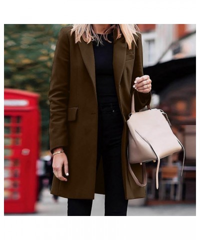 Women's Long Wool Blend Pea Coat Winter Casual Overcoat Notched Lapel Collar Trench Coat Belted Long Jacket Outerwear 05-coff...