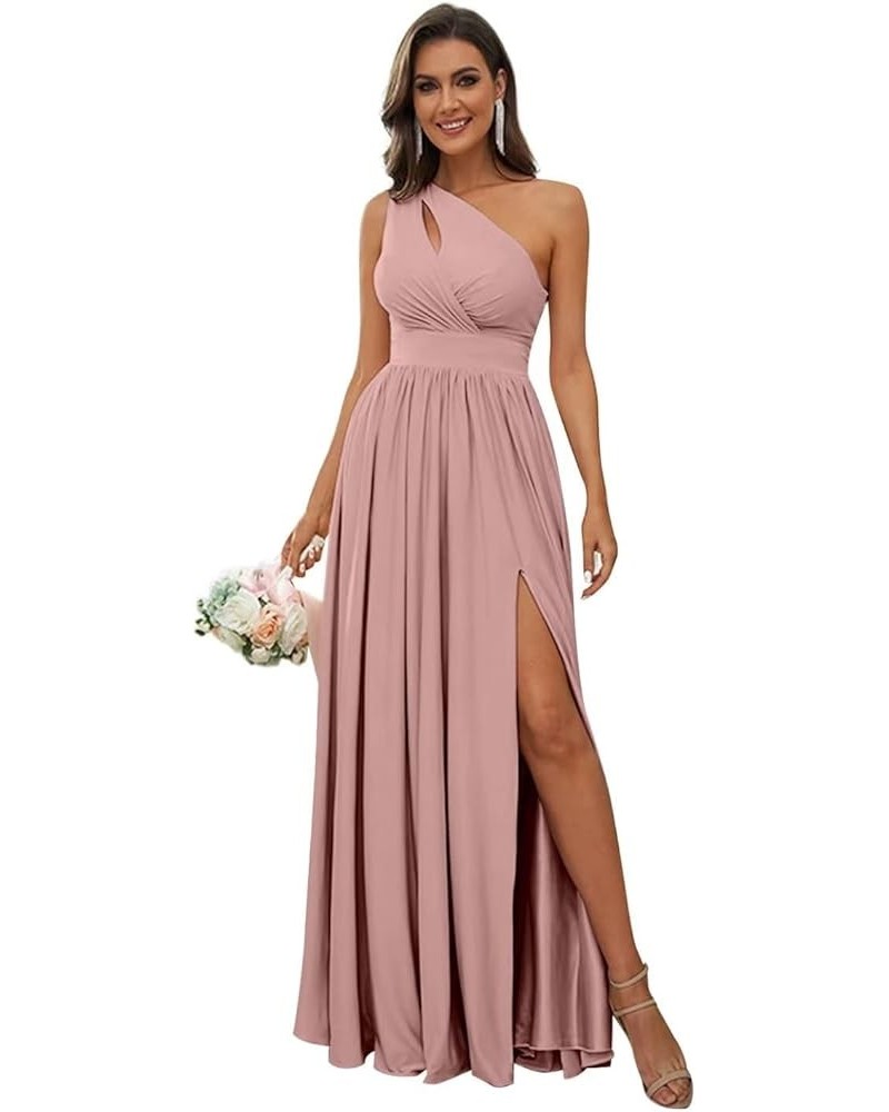 Women's One Shoulder Bridesmaid Dresses for Wedding 2023 with Pockets Slit Cut Out Pleated Formal Prom Dress Dusty Rose $32.4...