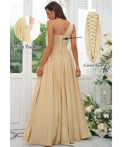 Women's One Shoulder Bridesmaid Dresses for Wedding 2023 with Pockets Slit Cut Out Pleated Formal Prom Dress Dusty Rose $32.4...