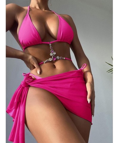 Women Fashion Sequins with Crystal Diamond Bikini Sexy Strap Two Piece Swimsuit Beachwear Bathing Suit 2023 Hot Pink Medium $...