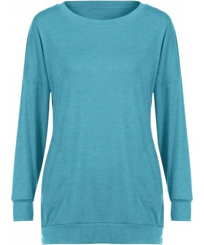 Womens Casual Long Sleeve Tunic Tops Solid Color Crew Neck Comfy Pullover Sweatshirts Loose Fit Blouses with Pockets 11-blue ...