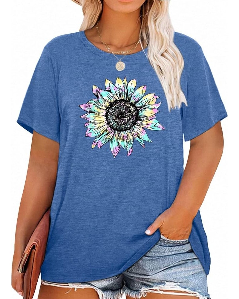 Womens Plus Size Daisy Graphic T-Shirt Summer Flower Cute Short Sleeve Shirts Casual Loose Tees Tops for Women Blue1 $13.72 T...