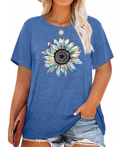 Womens Plus Size Daisy Graphic T-Shirt Summer Flower Cute Short Sleeve Shirts Casual Loose Tees Tops for Women Blue1 $13.72 T...