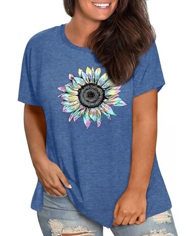 Womens Plus Size Daisy Graphic T-Shirt Summer Flower Cute Short Sleeve Shirts Casual Loose Tees Tops for Women Blue1 $13.72 T...