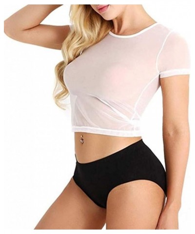 Women Mesh Gauze Blouse Tops Ladies' Seamless See-Through Long Sleeve Arm Shaper Pullovers Shirt Blouse Tops A-white $5.85 Bl...