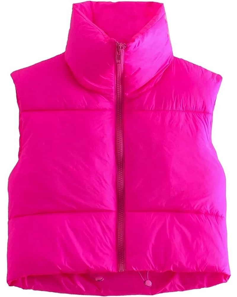 Womens Cropped Puffer Vest Zip Up Stand Collar Sleeveless Padded Crop Vests Rose $15.19 Vests