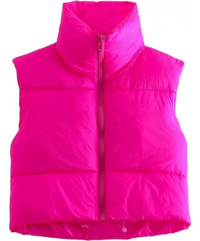 Womens Cropped Puffer Vest Zip Up Stand Collar Sleeveless Padded Crop Vests Rose $15.19 Vests