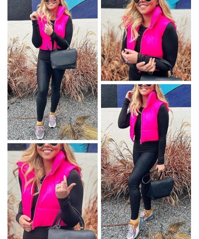 Womens Cropped Puffer Vest Zip Up Stand Collar Sleeveless Padded Crop Vests Rose $15.19 Vests