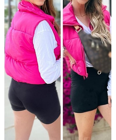 Womens Cropped Puffer Vest Zip Up Stand Collar Sleeveless Padded Crop Vests Rose $15.19 Vests