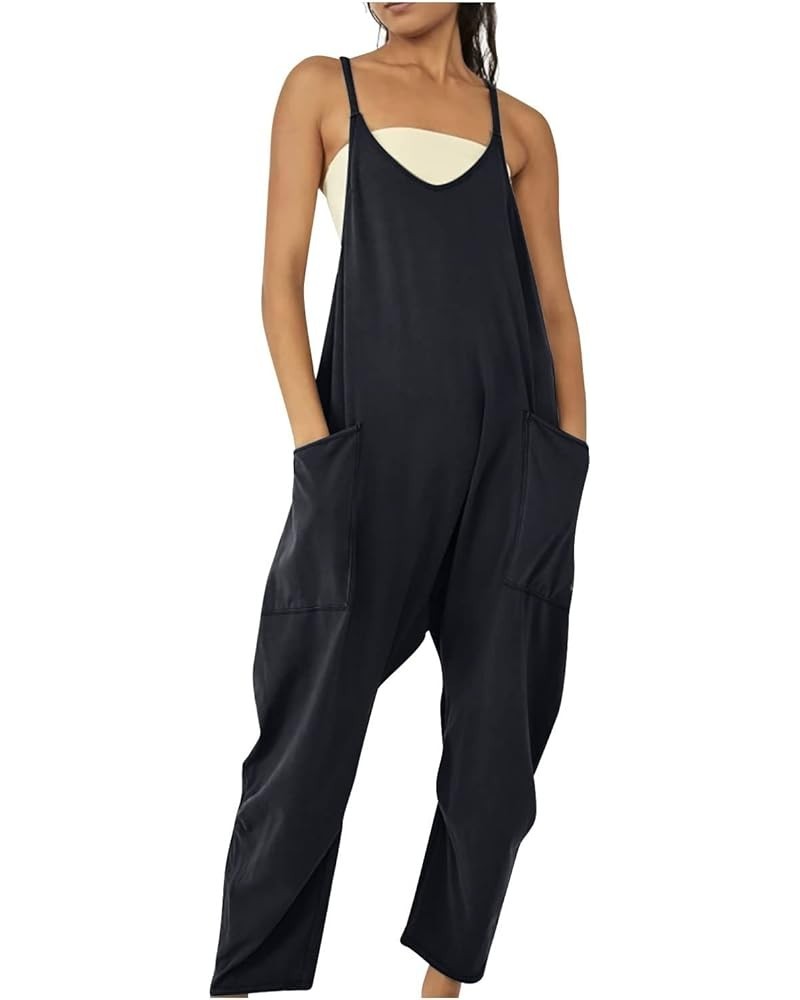 Jumpsuits for Women Casual Summer Rompers V Neck Sleeveless Overalls Spaghetti Straps Harem Long Pants With Pockets Black $14...