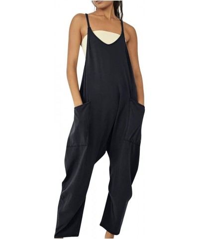 Jumpsuits for Women Casual Summer Rompers V Neck Sleeveless Overalls Spaghetti Straps Harem Long Pants With Pockets Black $14...