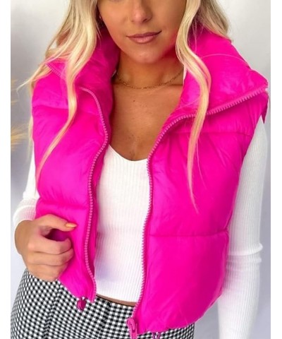 Womens Cropped Puffer Vest Zip Up Stand Collar Sleeveless Padded Crop Vests Rose $15.19 Vests