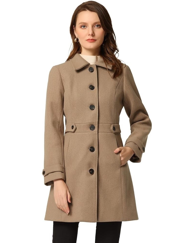 Women's Winter Classic Outwear Overcoat with Pockets Single Breasted Pea Coat Brown $35.26 Coats