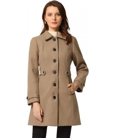 Women's Winter Classic Outwear Overcoat with Pockets Single Breasted Pea Coat Brown $35.26 Coats