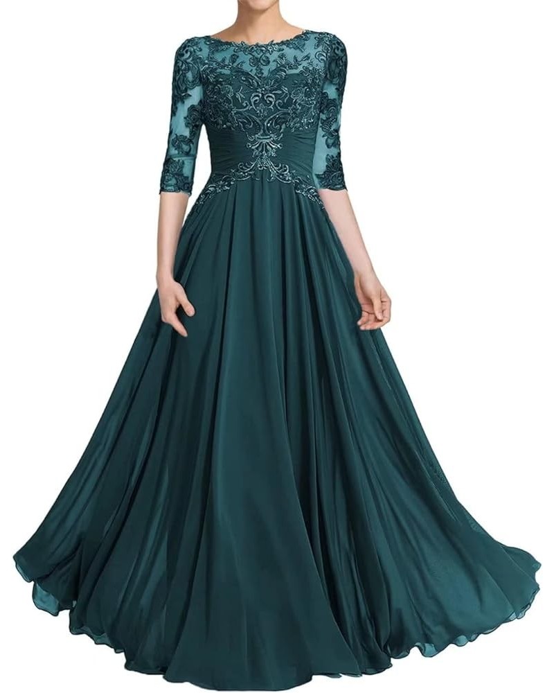 3/4 Sleeve Mother of The Bride Dresses for Wedding Lace Applique Chiffon Formal Dresses for Women Peacock $39.04 Dresses