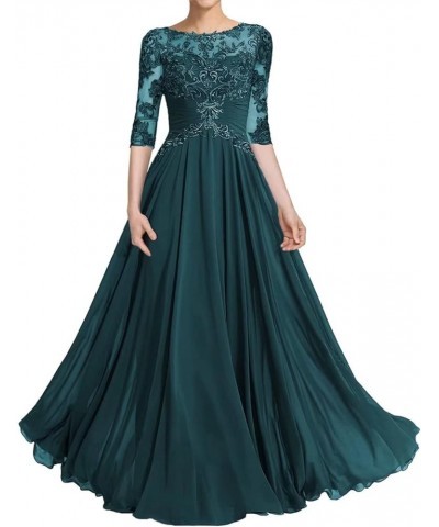 3/4 Sleeve Mother of The Bride Dresses for Wedding Lace Applique Chiffon Formal Dresses for Women Peacock $39.04 Dresses