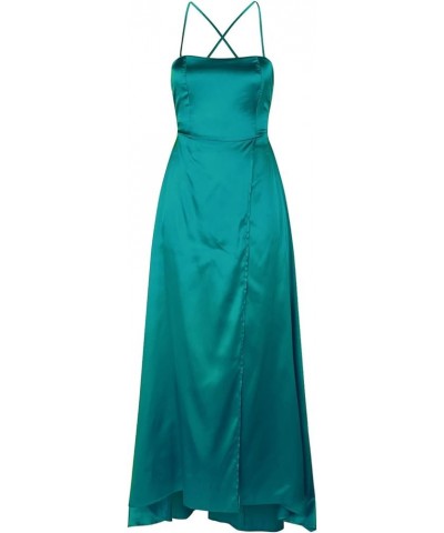 Women's Satin Prom Dresses Spaghetti Straps Backless Long Dress with High Slit Mermaid Formal Party Gown with Pocket Mint Gre...