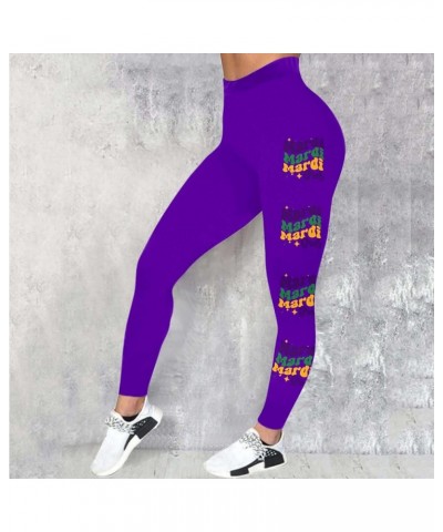 Mardi Gras Leggings for Women Color Block Graphy High Waisted Stretchy Carnival Printed Festival Party Yoga Pants Leggings Pu...