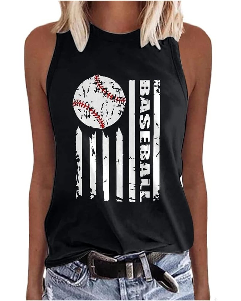 Baseball Mom Shirts Sleeveless Tank Top for Women Mother's Day Funny Tops Crewneck Summer Casual 2023 Graphic Tees 09 Black $...