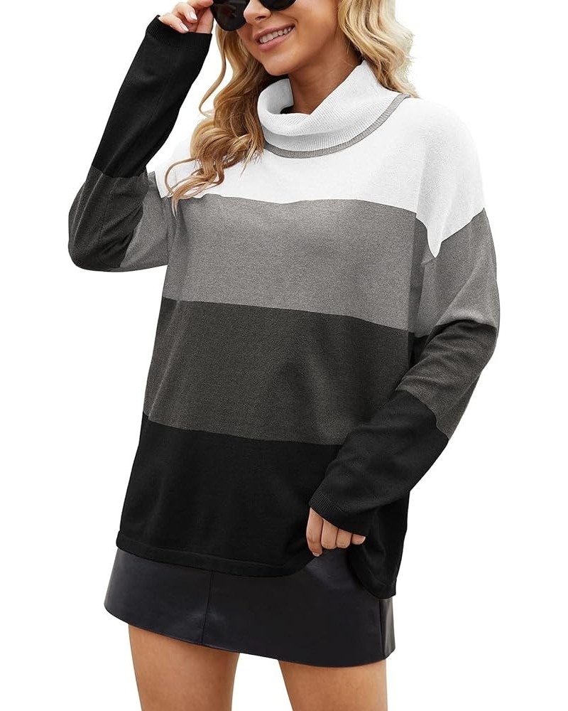 Women's Turtleneck Sweater Long Sleeve Cozy Warm Sweater Casual Lightweight Soft Pullover Jumper Tops Color Block-grey $19.50...