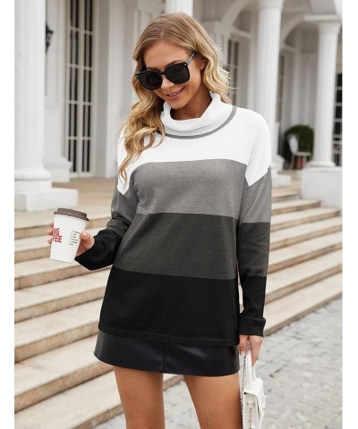 Women's Turtleneck Sweater Long Sleeve Cozy Warm Sweater Casual Lightweight Soft Pullover Jumper Tops Color Block-grey $19.50...