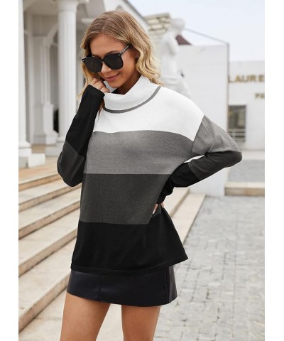 Women's Turtleneck Sweater Long Sleeve Cozy Warm Sweater Casual Lightweight Soft Pullover Jumper Tops Color Block-grey $19.50...