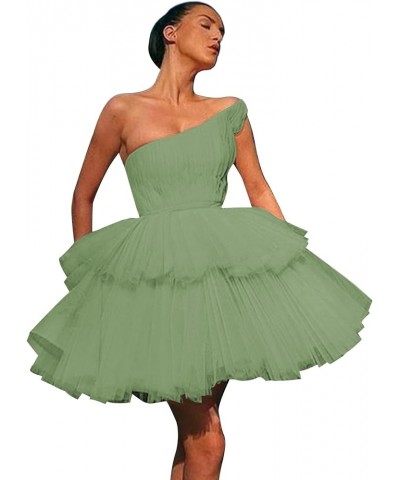 Women's Short Tiered Homecoming Dresses for Teens One Shoulder Tulle Prom Formal Cocktail Dress Sage Green $30.24 Dresses