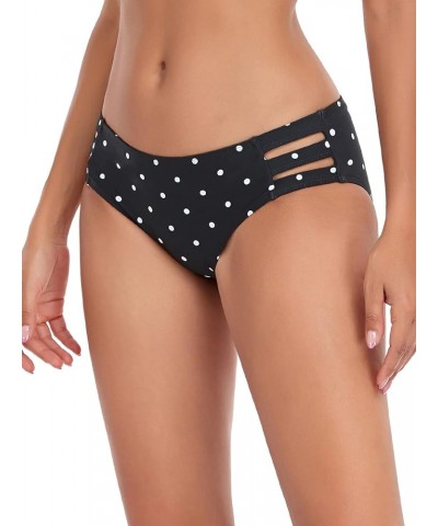 Women's Strappy Bikini Bottom Full Coverage Swim Briefs Black Polka Dot $10.12 Swimsuits