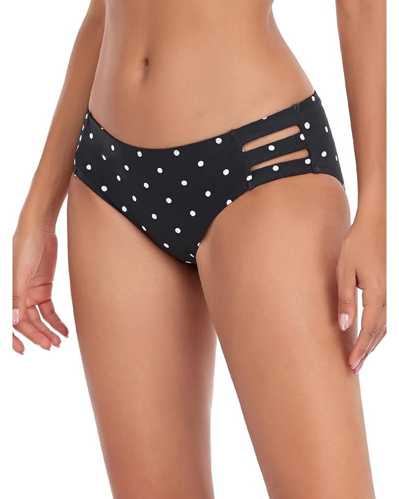 Women's Strappy Bikini Bottom Full Coverage Swim Briefs Black Polka Dot $10.12 Swimsuits