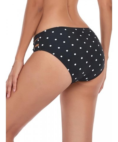 Women's Strappy Bikini Bottom Full Coverage Swim Briefs Black Polka Dot $10.12 Swimsuits