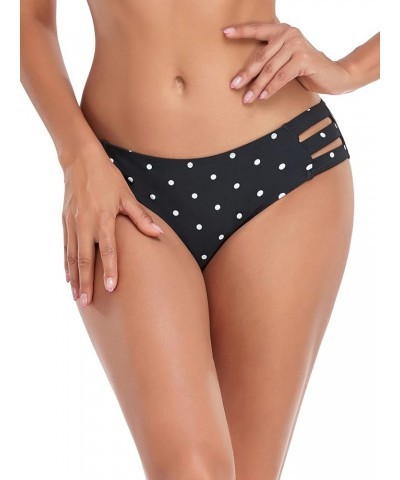 Women's Strappy Bikini Bottom Full Coverage Swim Briefs Black Polka Dot $10.12 Swimsuits