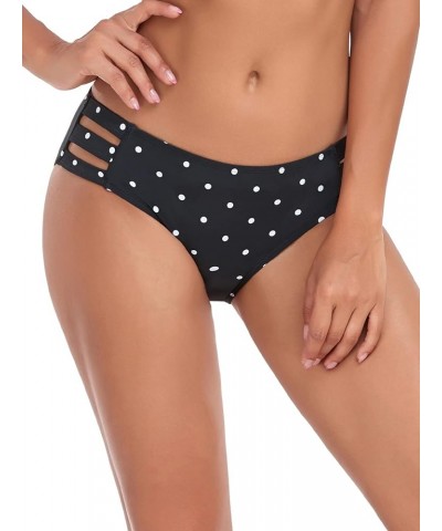 Women's Strappy Bikini Bottom Full Coverage Swim Briefs Black Polka Dot $10.12 Swimsuits