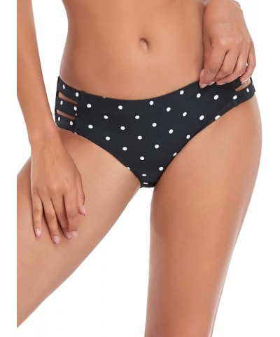 Women's Strappy Bikini Bottom Full Coverage Swim Briefs Black Polka Dot $10.12 Swimsuits