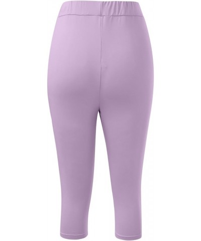 Capri Leggings for Women with Pockets, Womens Soft High Waisted TummyControl Workout Solid Non See Through Yoga Pants Purple ...