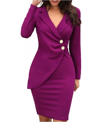 Women's Bodycon Blazer Dress Slim Fit Wrok Office Business Dress Long Sleeve Suit Sets Pencil Dress Formal Uniform 01-purple ...