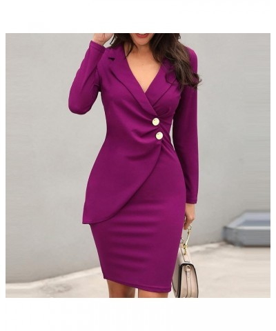 Women's Bodycon Blazer Dress Slim Fit Wrok Office Business Dress Long Sleeve Suit Sets Pencil Dress Formal Uniform 01-purple ...